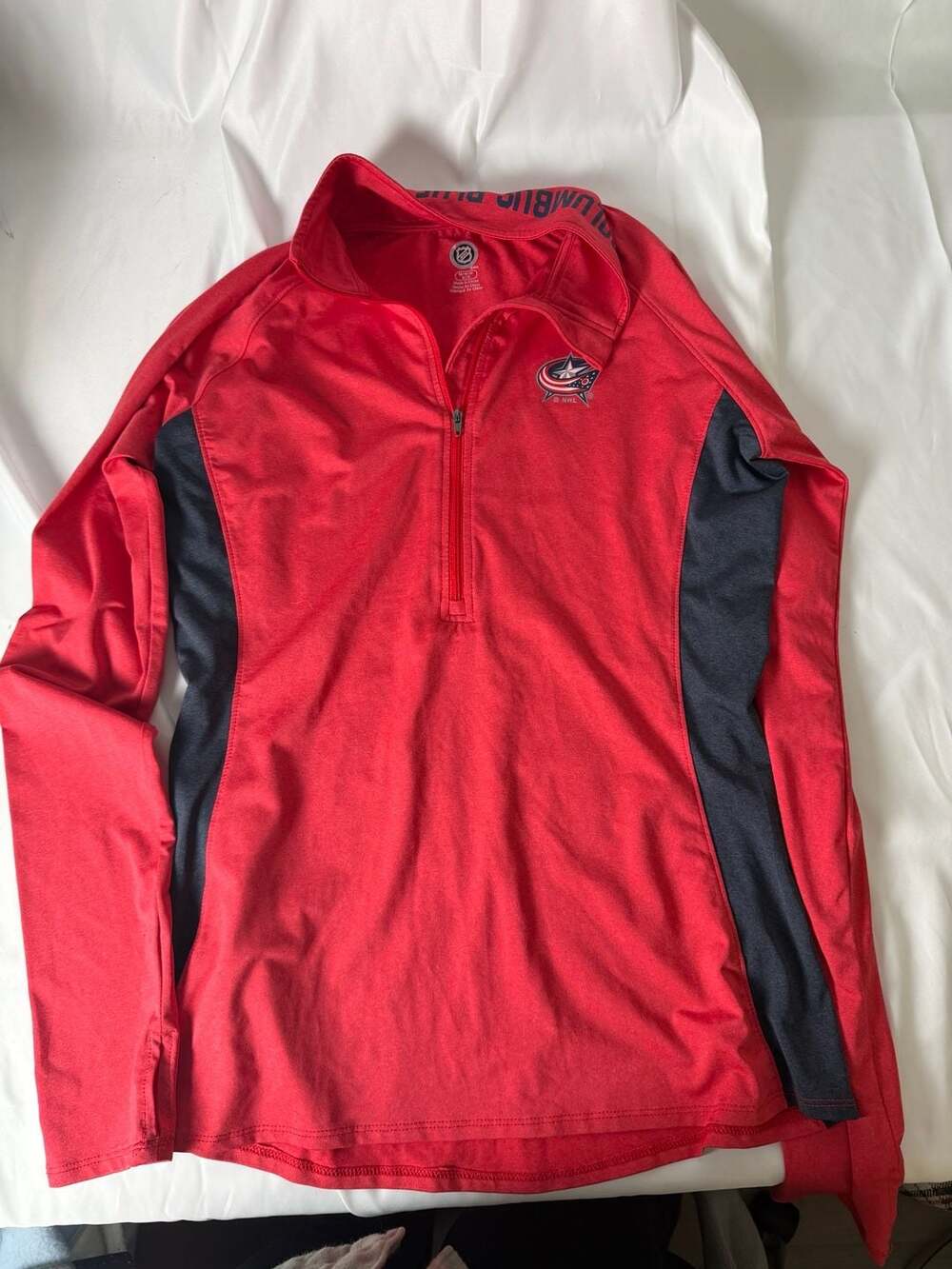 NHL Columbus Blue Jackets Red & Blue 1/4 Zip Pullover Jacket Youth Medium 8/10